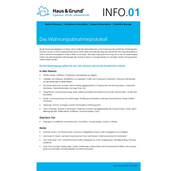 01 Das Wohnungsabnahmeprotokoll