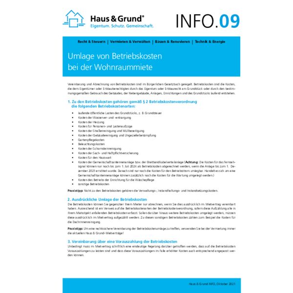 09 Umlage von Betriebskosten bei der Wohnraummiete
