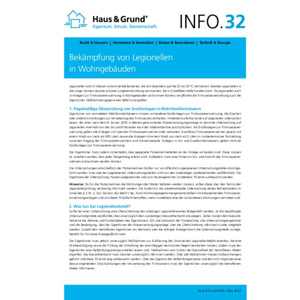 32 Bekämpfung von Legionellen in Wohngebäuden