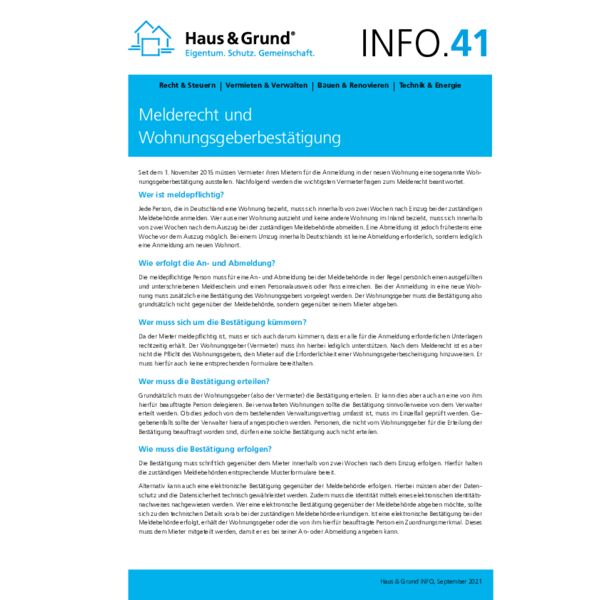 41 Melderecht und Wohnungsgeberbestätigung