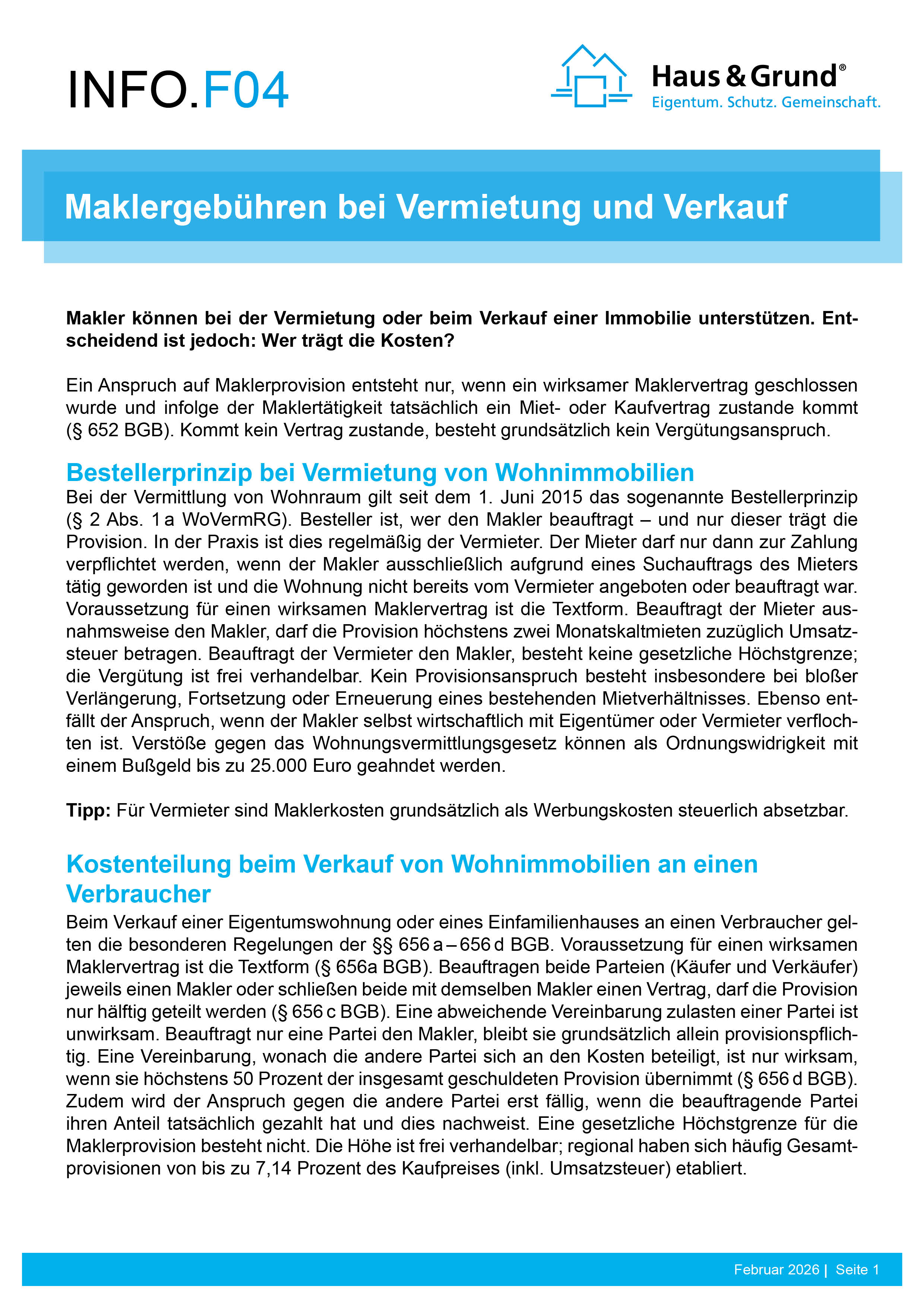 F04 Maklergebühren bei Vermietung und Verkauf