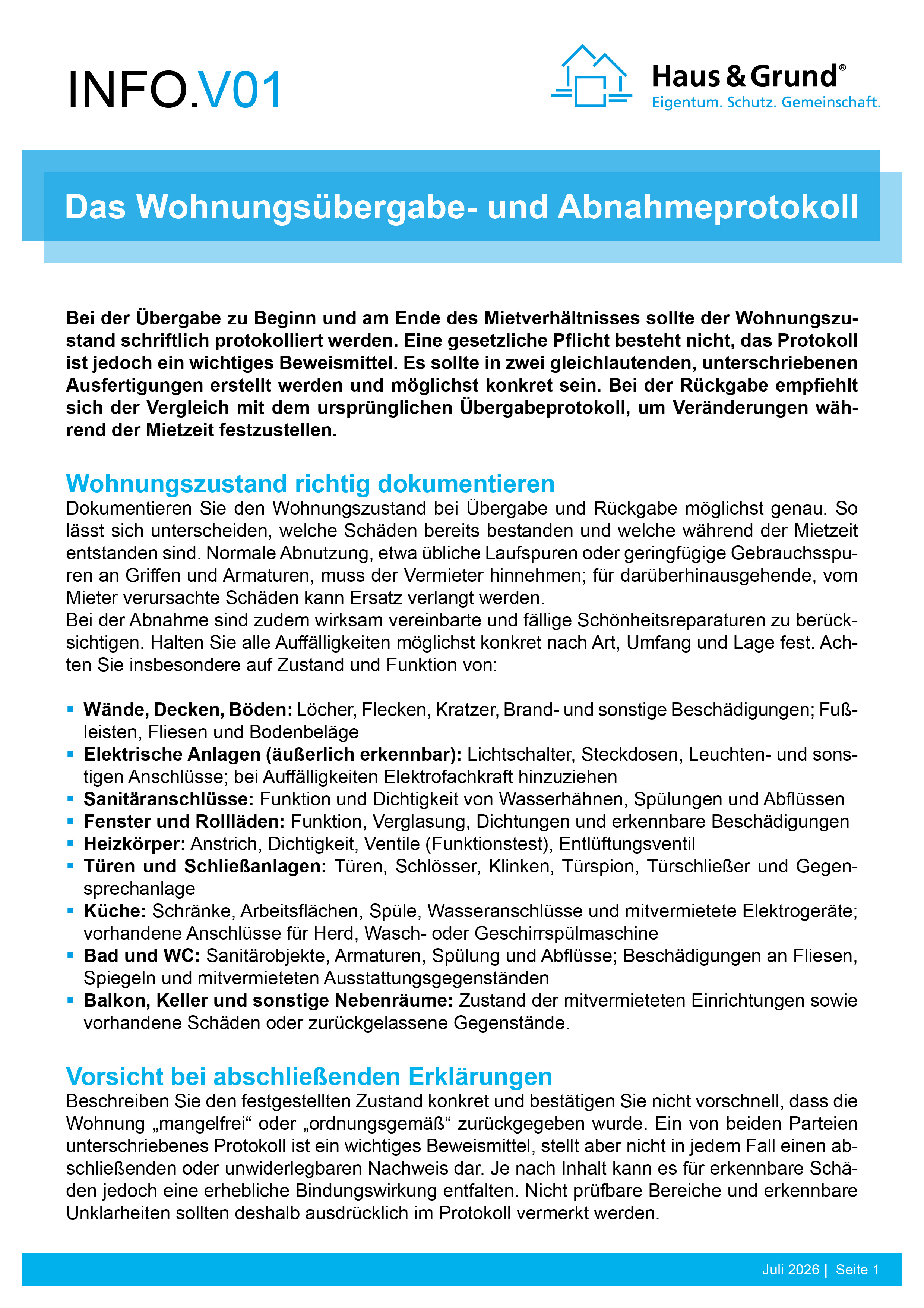V01 Das Wohnungsübergabe- und Abnahmeprotokoll