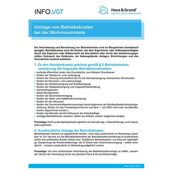 V07 Umlage von Betriebskosten bei Wohnraummiete