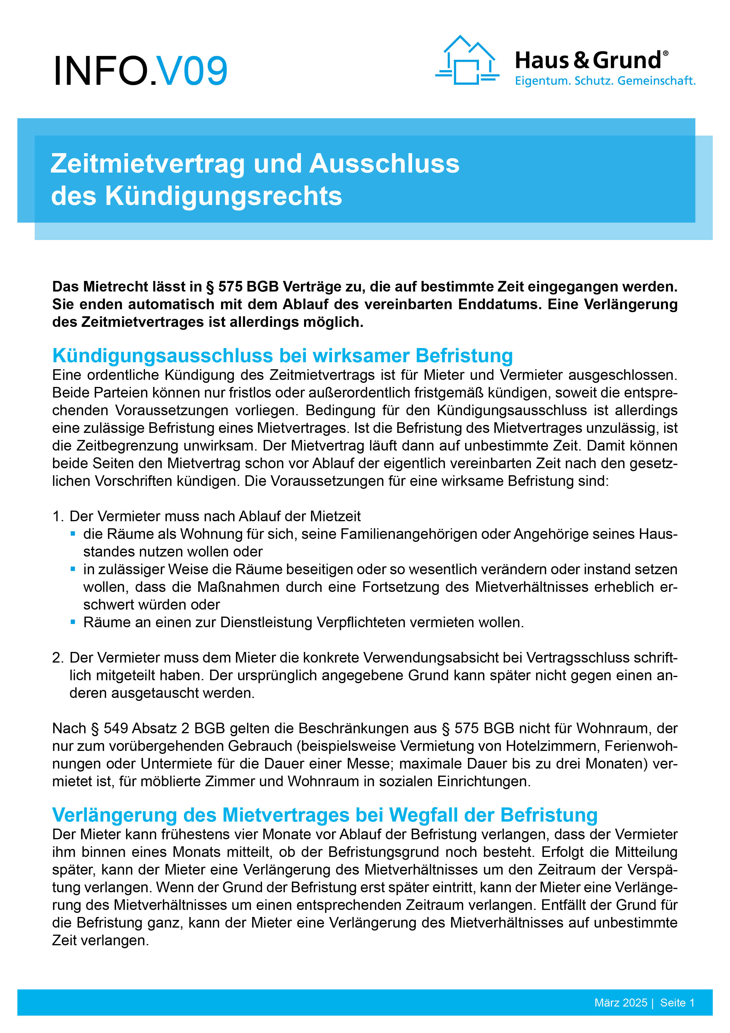 V09 Zeitmietvertrag - Ausschluss Kündigungsrecht