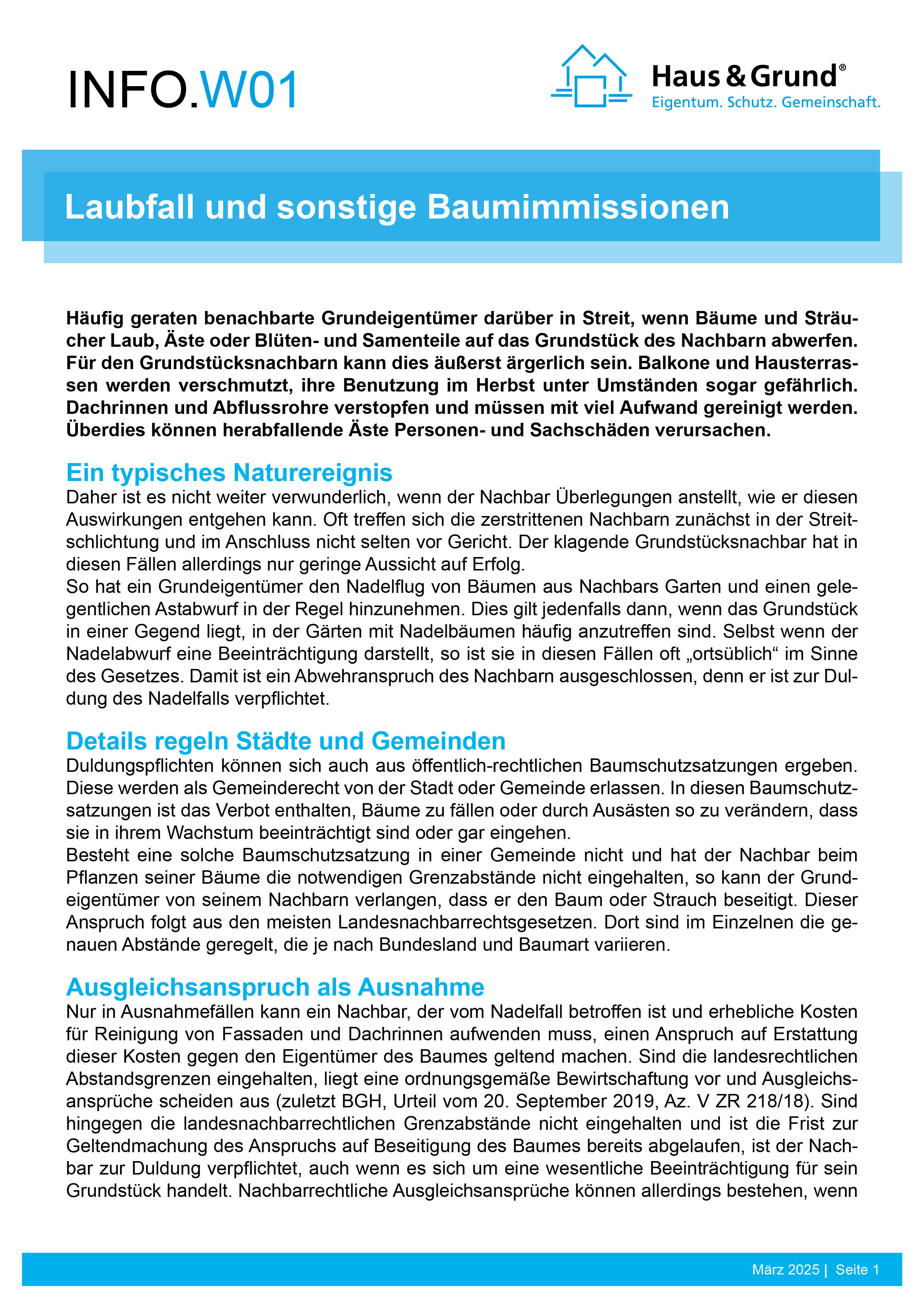 W01 Laubfall und sonstige Baumimmissionen