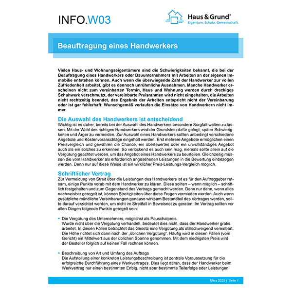 W03 Beauftragung eines Handwerkers