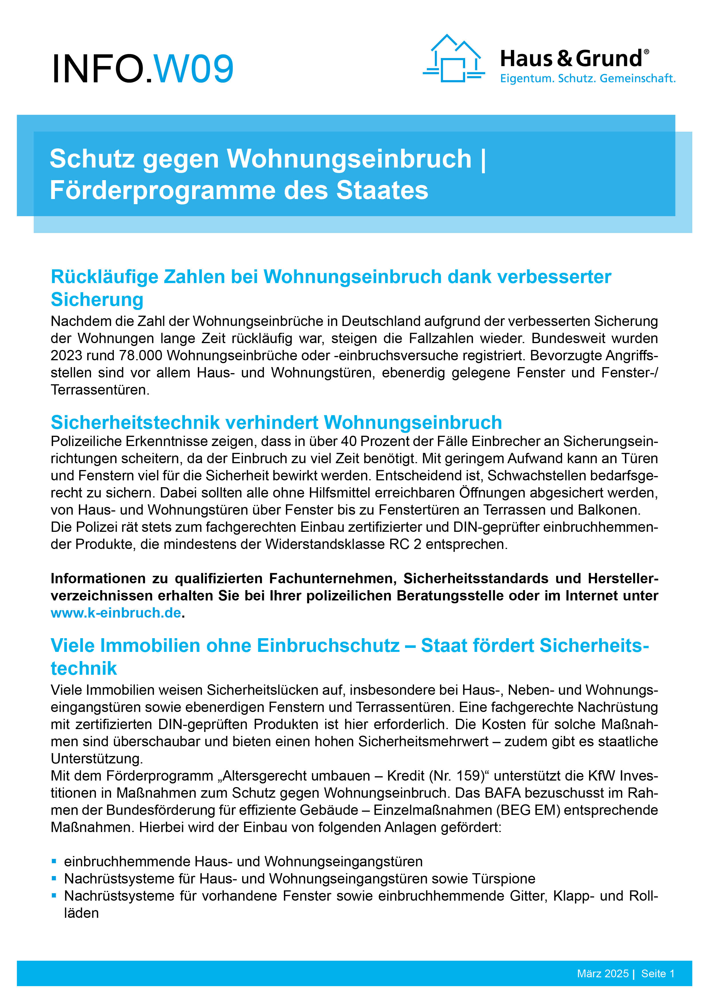 W09 Schutz gegen Wohnungseinbruch - Förderungen