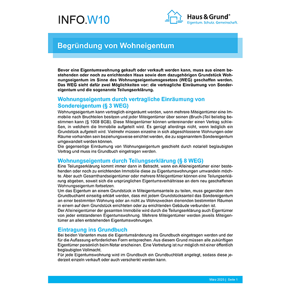W10 Begründung von Wohneigentum