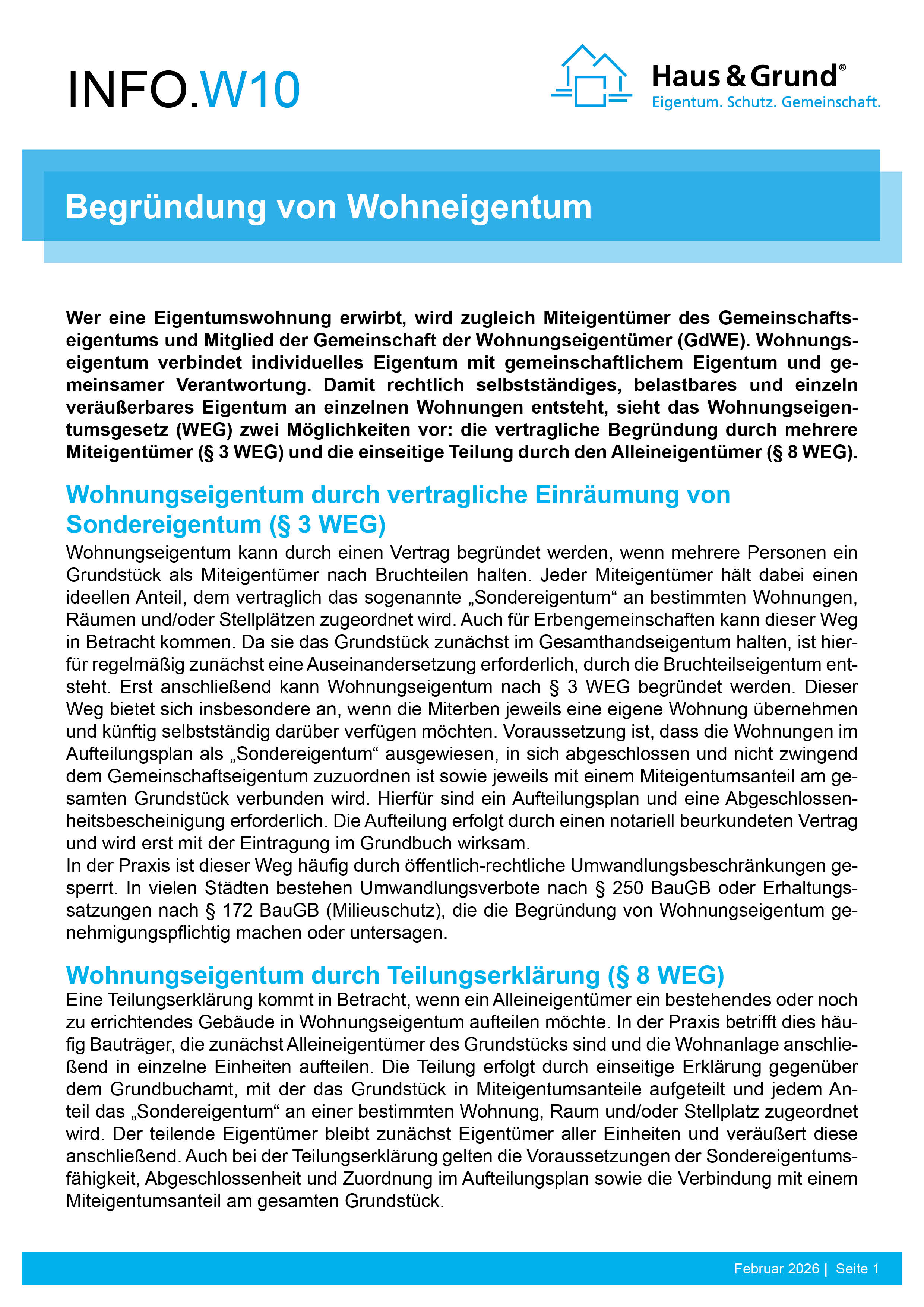 W10 Begründung von Wohneigentum