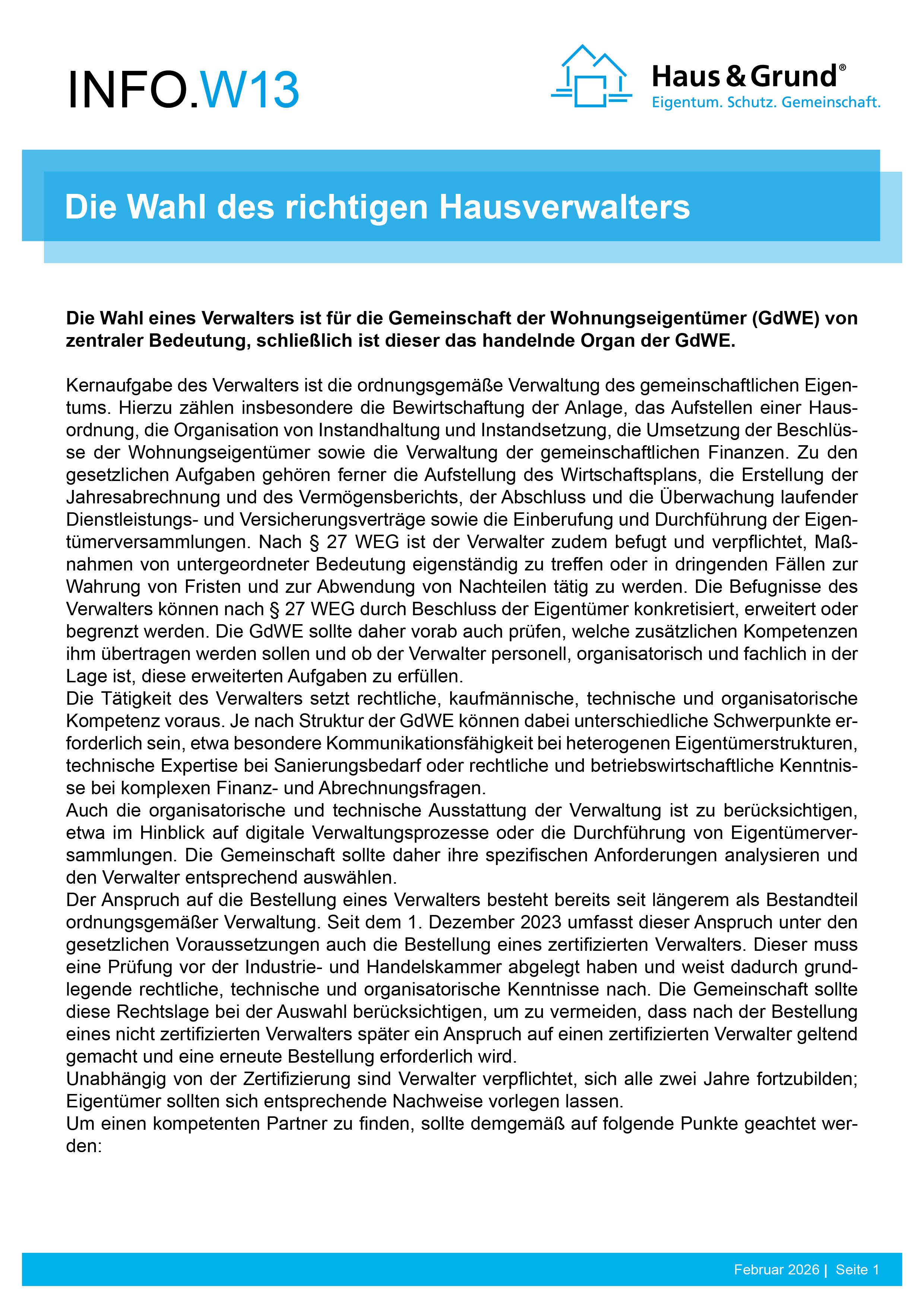 W13 Die Wahl des richtigen Hausverwalters