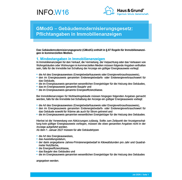 W16 GModG – Pflichtangaben in Immobilienanzeigen