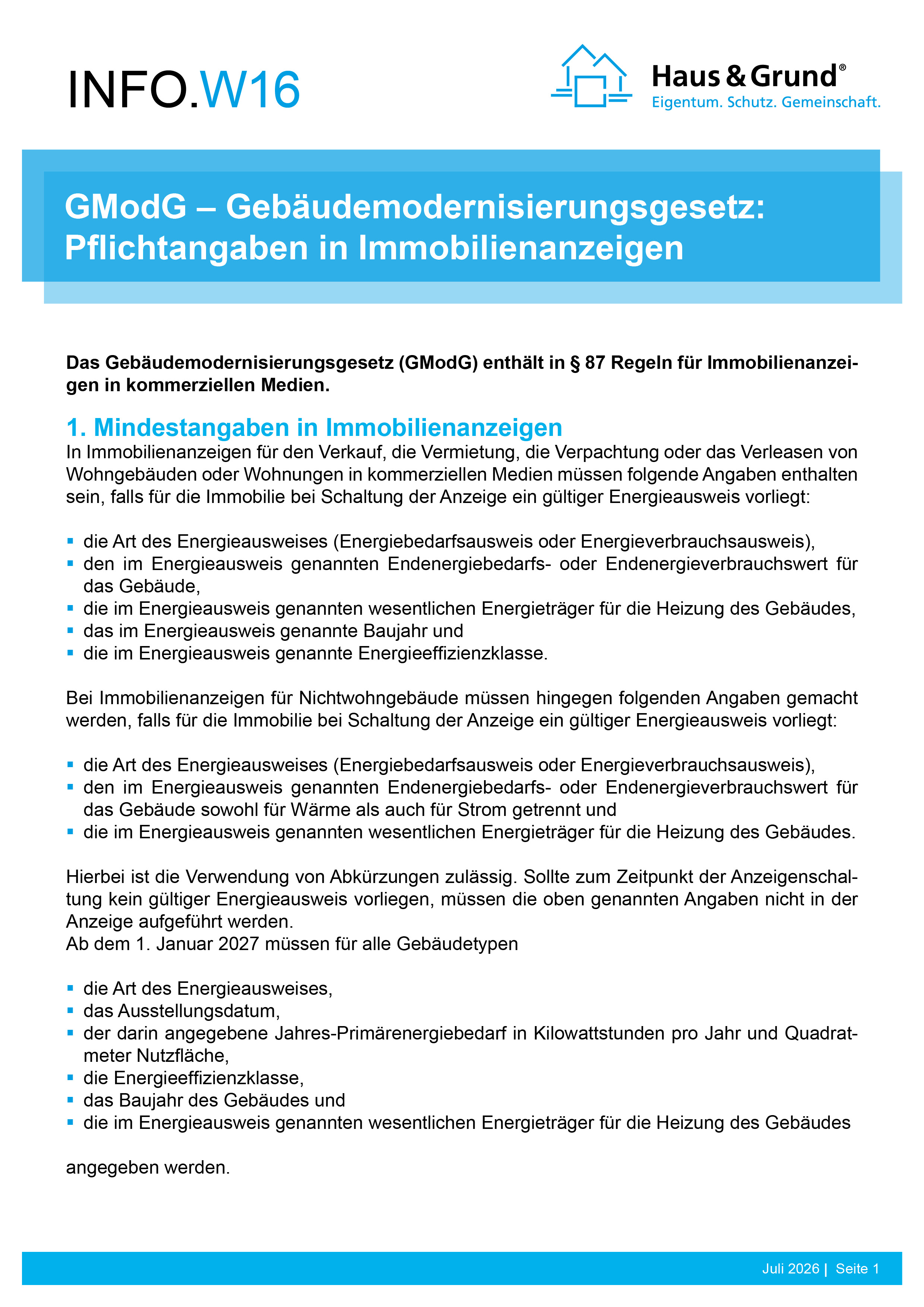 W16 GModG – Pflichtangaben in Immobilienanzeigen