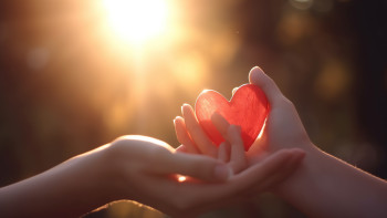 Eine Hand legt ein Herz in eine andere Hand Eine Hand legt ein Herz in eine andere Hand