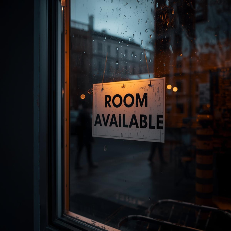 Fenster mit "Zimmer frei"-Schild 