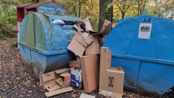 Wilder Müll Überfüllte Kartoncontainer Wilder Müll Überfüllte Kartoncontainer