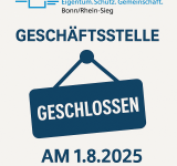 Geschäftsstelle 1.8.2025 geschlossen