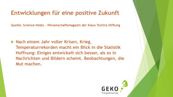 Nach einem Jahr voller Krisen, Krieg, Temperaturrekorden macht ein Blick in die Statistik Hoffnung: Einiges entwickelt sich besser, als es in Nachrichten und Bildern scheint. Beobachtungen, die Mut machen.